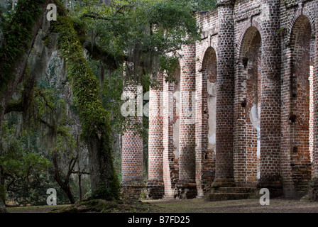 Die Ruinen der alten Sheldon Prinz William Parish Church in South Carolina. Stockfoto