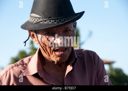 Gesicht eines Cowboy Viehmarkt nur außerhalb der Stadt auf Penedo 10 11 2008 Sao Francisco Fluss Penedo Alagoas Brasilien Stockfoto