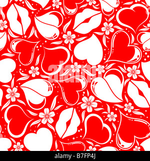 Valentinstag Musterdesign mit Herz Blume und Lippen Stockfoto