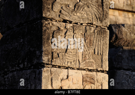 Steinbildhauerei von Maya-Krieger, Chichen Itza, Mexiko Stockfoto