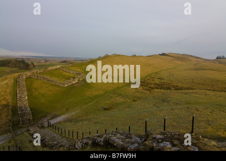 Milecastle 42 an einem feinen langen Hadrianswall an einem steilen Hang in der Nähe von Cawfields Steinbruch Stockfoto