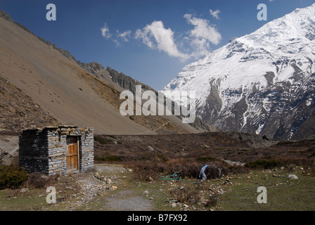 Die Toilette im Tilicho Basecamp Lodge. Nepal Stockfoto