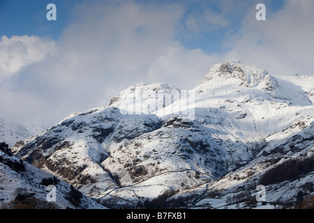 Die Langdael Hechte im Langdale Tal in den Lake District National Park Cumbria UK im Winterschnee Stockfoto