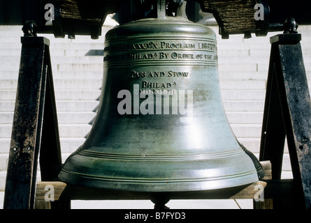 Die Liberty Bell Replica vor dem Gebäude des Finanzministeriums an der National Mall in Washington DC USA. Amerikanische Touristenattraktion Stockfoto