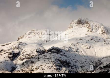 Die Langdael Hechte im Langdale Tal in den Lake District National Park Cumbria UK im Winterschnee Stockfoto