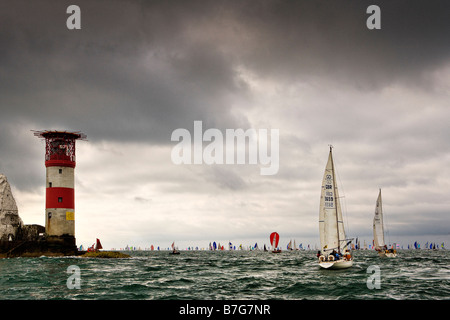 Rund um die Insel Rennen, Isle Of Wight off The Needles Stockfoto