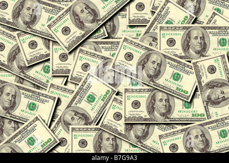 Haufen von hundert Dollar Rechnungen uns Stockfoto