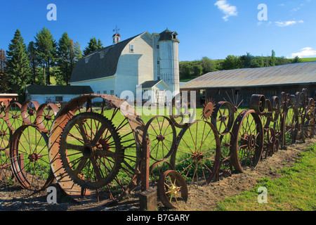 Zaun aus von Wagenräder in Uniontown, Washington Stockfoto