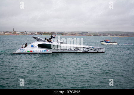 Earthrace eco Boot von Weymouth in Dorset, Großbritannien. Nur verfügbar auf Alamy Stockfoto