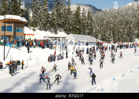 Nordic Skirennen am Nordic Whistler Olympiapark den Anblick von 2010 Winter Olympische Spiele Whistler British Columbia Kanad Stockfoto