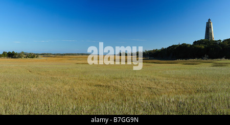 Digital genäht Panorama der alten Baldy Leuchtturm und kahlen Kopf Creek, beherbergt unzählige Wasservögel und andere Tiere Stockfoto