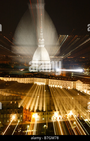 Mole Antonelliana, Nacht, Synagoge, Turin, Piemont, Italien, Landschaft, Alessandro Antonelli Stockfoto