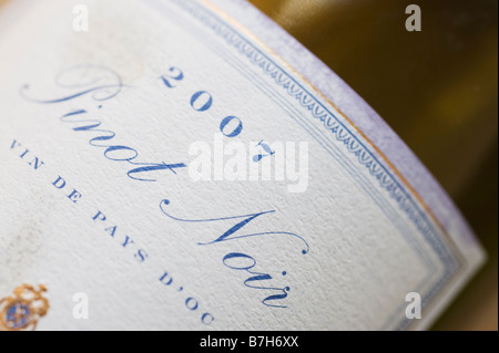 2007 Pinot Noir vin de Pays d ' OC Wein Etikett Stockfoto