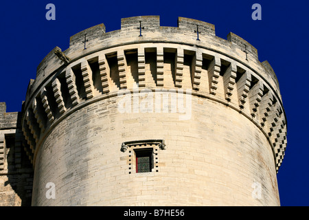 Nahaufnahme von den Zinnen auf der zinne von einem Turm aus dem 15. Jahrhundert Schloss von König René (1409-1480) in Tarascon, Frankreich Stockfoto