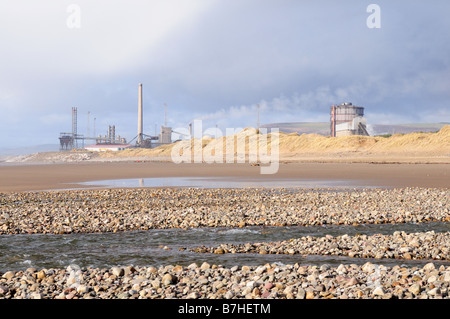 Margam Corus Stahlwerke Port Talbot von Sker Strand Qualitätsorientierung Glamorgan Wales Stockfoto