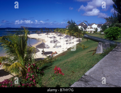 Bunte Ansicht von Pointe Aux Sumpf Canonniers zeigt die kleine Insel Coin de aus der Norden von Mauritius Stockfoto