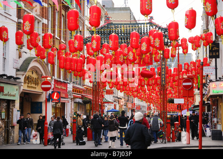 Rote Laternen Chinatown Gerrard Street London Stockfoto