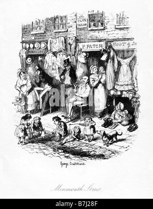 Skizzen von Boz Monmouth Street Illustration von George Cruikshank von einem Londoner Straßenszene in das erste Buch von Charles Dickens Stockfoto