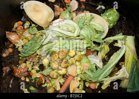 Biologisch abbaubare Küche Hausmüll in Kompost Stockfoto