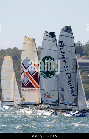 18ft Skiff Rennen im Hafen von Sydney Stockfoto