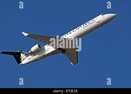 Lufthansa Regional Passagierflugzeug vom Flughafen Düsseldorf, Nordrhein-Westfalen, Deutschland. Stockfoto