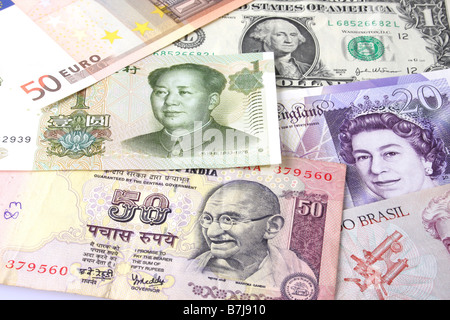 Eine Mischung aus Welt Banknoten. Stockfoto