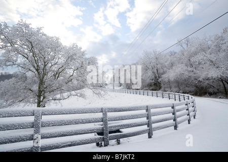 Stromleitungen entlang der Straße in Franklin, Tennessee im winter Stockfoto