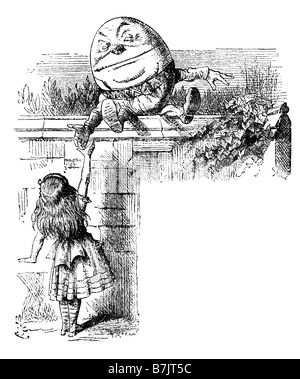 Alice und Humpty Dumpty auf der Wand Alice durch den Spiegel-Illustration von Sir John Tenniel 1820 bis 1914 Stockfoto