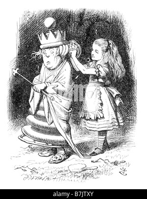 Alice hilft die weiße Königin zu Alice durch den Spiegel-Illustration von Sir John Tenniel 1820 bis 1914 kleiden Stockfoto