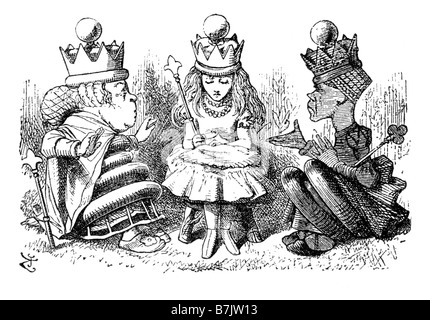 Alice mit der Roten Königin und die weiße Königin Alice durch den Spiegel-Illustration von Sir John Tenniel 1820 bis 1914 Stockfoto