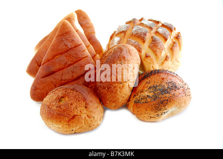 Brot auf weißem Hintergrund Stockfoto