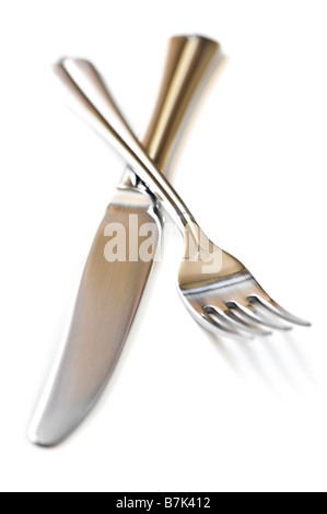 Gabel und Messer isoliert auf weißem Hintergrund Stockfoto