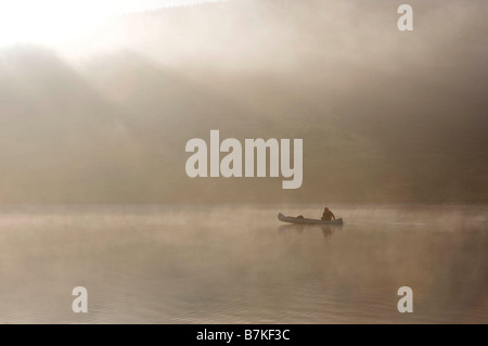 Kajakfahren im Morgennebel. Stockfoto