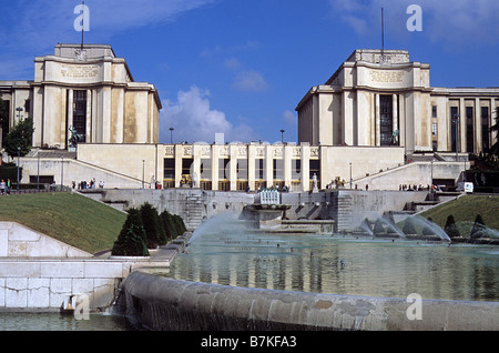 Paris, Palais de Chaillot, Gesamtansicht der Mittelteil. Stockfoto