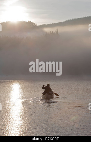 Kajakfahren im Morgennebel. Stockfoto