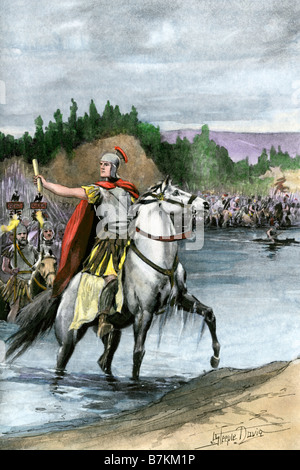 Julius Caesar Crossing the Rubicon ein Bürgerkrieg in 49 v. Chr. zu beginnen. Handcolorierte halftone einer Abbildung Stockfoto