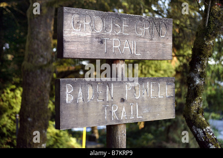 Trekking Wegweiser, Grouse Mountain, North Vancouver, Britisch-Kolumbien, Kanada Stockfoto