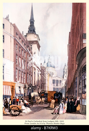 St Pauls von Ludgate Hill 1842 Aquarell von Thomas Shotter Boys der von Sir Christopher Wren erbauten Kathedrale Stockfoto