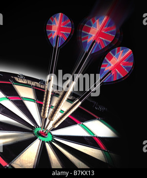 Dart in Dart Board Bullseye Stockfoto