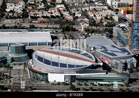 Staples Center Zentrum Luftbild Overhead Los Angeles Lakers Clippers Könige Sport Arena Stadion Attraktion fans nba nhl nach Hause Stockfoto