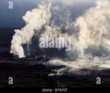 Fumarolen um Halema'uma'u Krater in der Kilauea Caldera, Hawaiʻi-Volcanoes-Nationalpark, Insel Hawaii, Hawaii Stockfoto