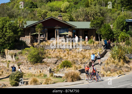 Resthouse Café am Gipfel, Zeichen der Kiwi, Port Hills, Christchurch, Canterbury, Neuseeland Stockfoto