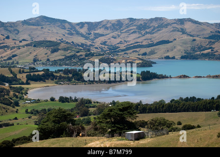 Akaroa Harbour View, Banks Peninsula, Canterbury, Neuseeland Stockfoto