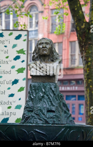 Büste von Chief Seattle Pioneer Square Seattle Washington State, USA Stockfoto