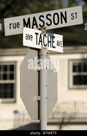 Zweisprachiges Straßenschild, St. Boniface, Winnipeg, Manitoba, Kanada Stockfoto