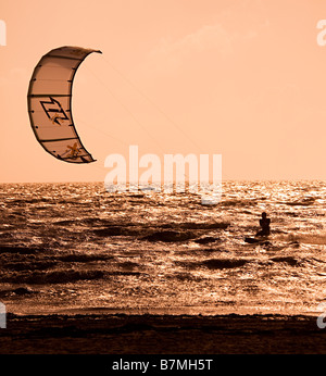 Kitesurfen auf dem Meer bei Harlingen Niederlande Stockfoto