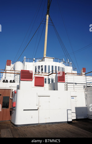 Queen Sie Mary Ozeandampfer von 1936 - Detail der hinteren Decks des Schiffes die liegt jetzt in Los Angeles und dient als hotel Stockfoto