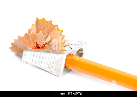 Nahaufnahme Bild von Bleistift und Anspitzer Stockfoto