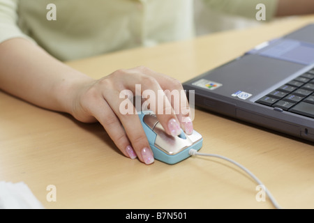 Frau an einem Notebook arbeitet Stockfoto