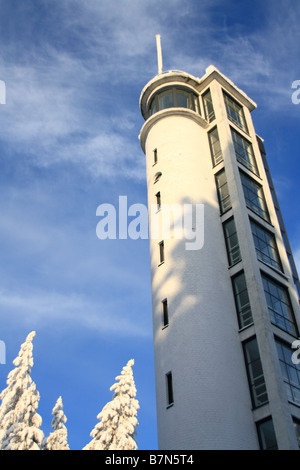 Wachturm auf Suur Munamägi Hügel in Haanja, Estland im Winter. Stockfoto